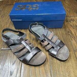 SAS Women Strappy Sandals Metallic Brown Suede Tripad Comfort Heels Size 8 M